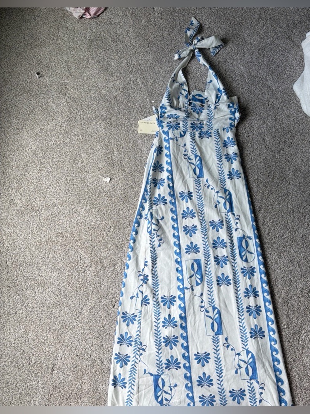 Peppermayo Cream and Blue Halter Maxi Dress - Picture 2 of 3